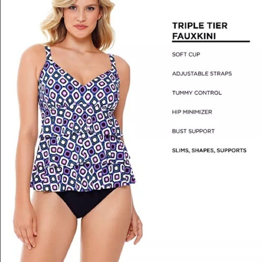 Swim Solutions Jewels Tiered Tummy Control 1-Piece - Picture 3 of 16
